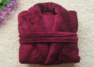 Elegant Coral Fleece Bathrobe Shawl Collar