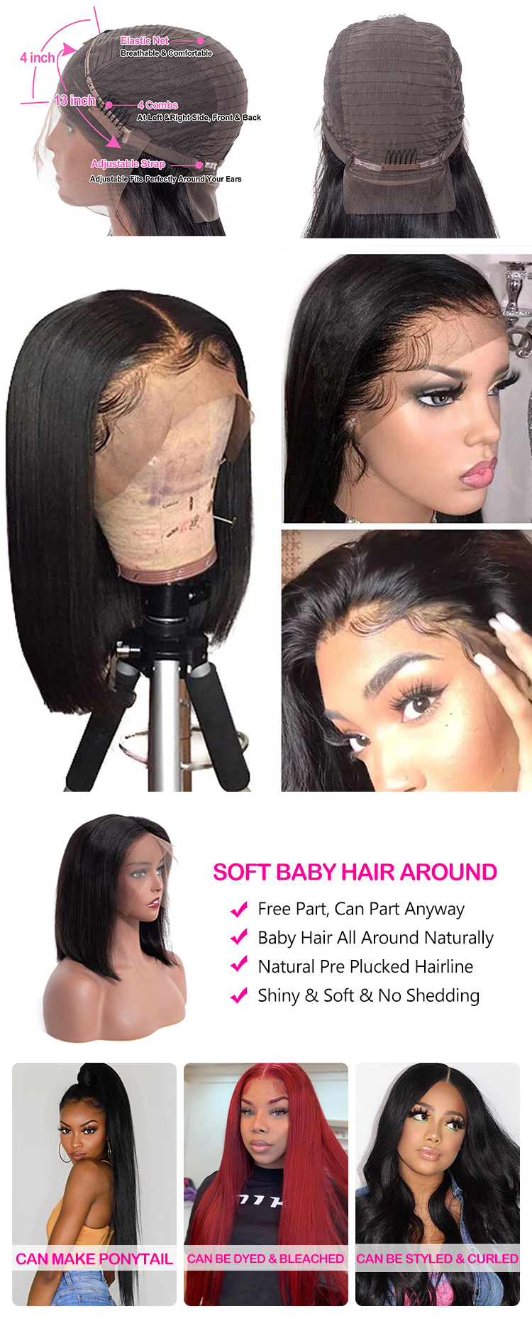 Hot Sale Unprocessed ISEE HAIR 6 Inch Cheap Black Virgin Brazilian Straight 8 Inch Short Human Hair Short Bob Lace Front Wig