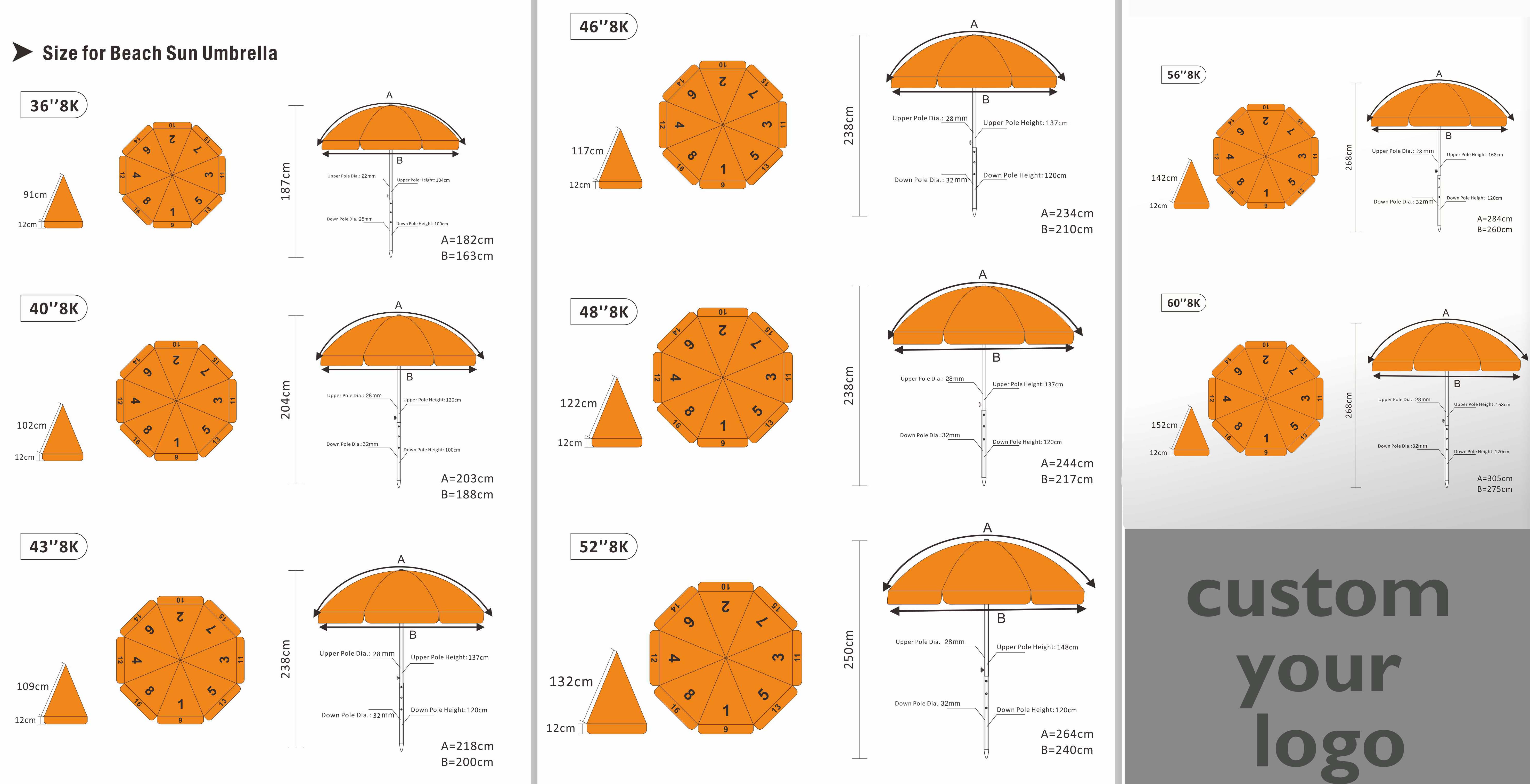 Promotional Custom Design Logo Printing Sun Garden Parasol Patio Base Sea Outdoor Beach Umbrella For Advertising