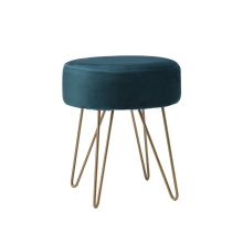 Velvet Round Footstool Ottoman with Metal Legs for Bedroom & Living Room