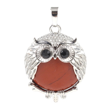 Red Jasper 24mm Beads Silver Owl Pendant
