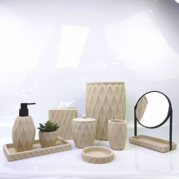 Beige Geometric Resin Bathroom Accessory Set