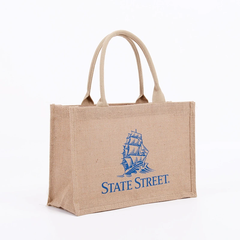 Promotional Gift Eco-Friendly Durable Reusable Jute Tote Bag with Full Logo Printed