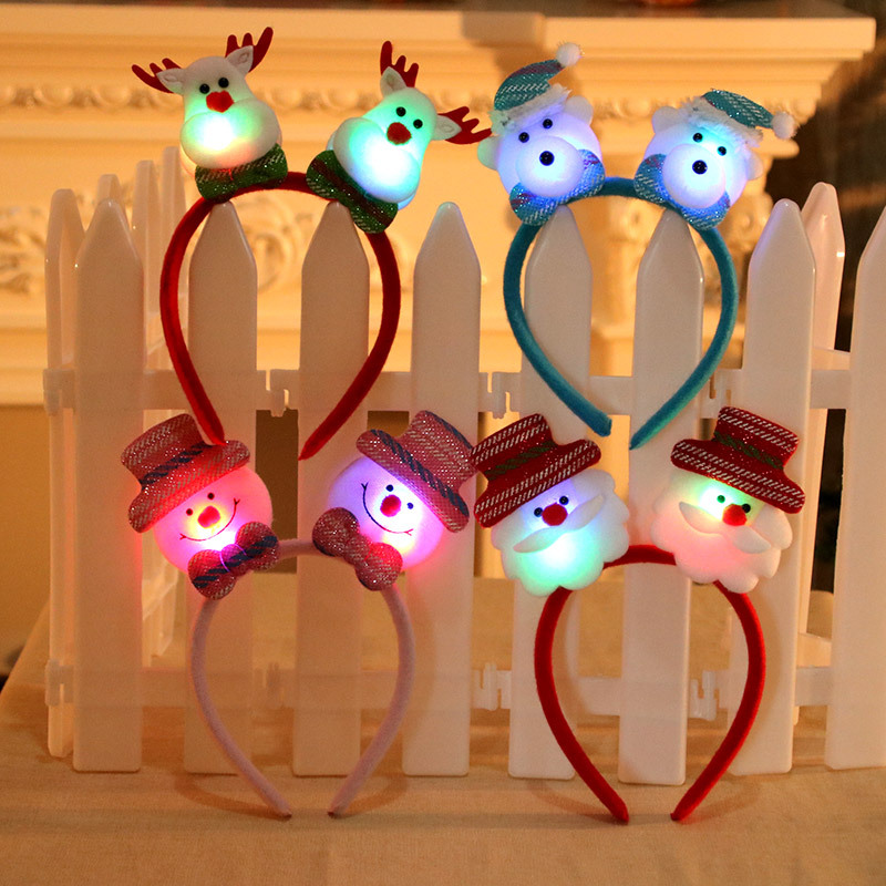 Christmas Headband with Flashlight Christmas Decorations Gifts Hair Clips Antler Headbands New Year Decoration Santa Headband