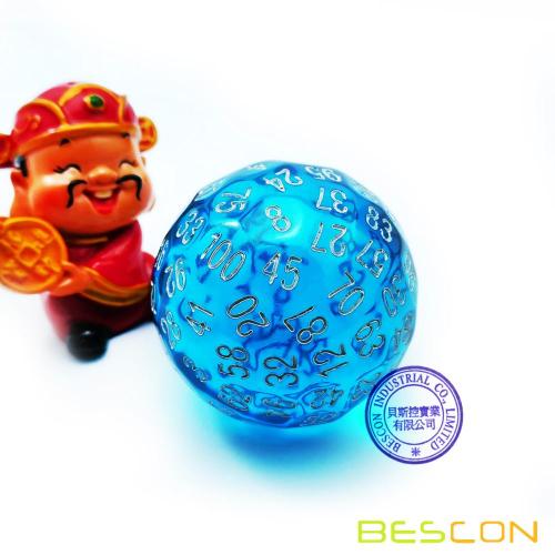 Bescon Translucent Blue Polyhedral Dice 100 Seiten, D100 Würfel, 100 Seiten Würfel, Transparent D100 Game Dice