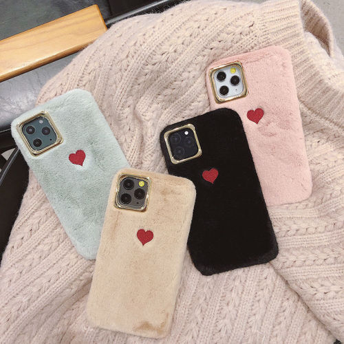 Cute love heart plush Phone Case embroidery