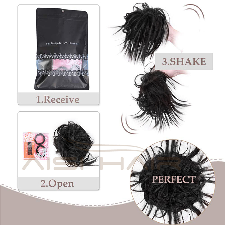 Aisi Hair Donut Natural Black Chignon Curly Bun Pad Chignon Elastic Band Ribbon Ponytail Rope Rubber Hair Extension For Women
