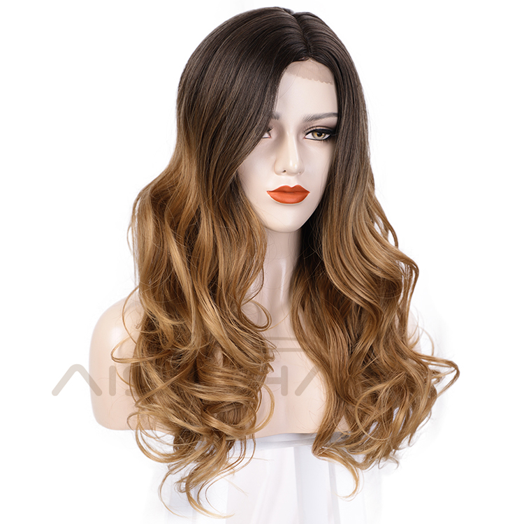Ombre Brown Curly Wave Hot Selling Wholesale Cheap Vedor Swiss Lace Synthetic Hair For Black Women Lace Front Wig