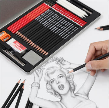 30 pcs tin box deluxe drawing sketch pencil art set for students adults