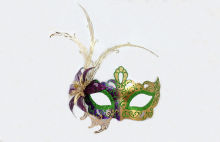 Plastic Mardi Gras Masquerade Masks With Metal Feather Masquerade 10"