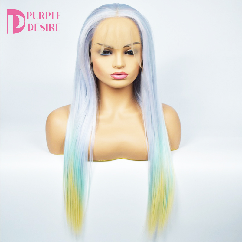 high temperature fiber ombre color silky  colorful middle part synthetic bob lace front wig