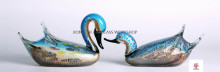 A Pair Of Blue Swan Glass Sculptures