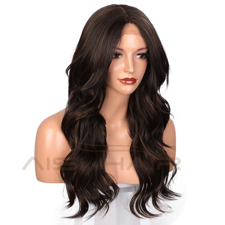 Aisi Hair 24 Inch Long Wavy Mixed Brown Wig Body Wave Swiss Lace Wig Middle Part Cheap  Lace Front Wigs For Black Women