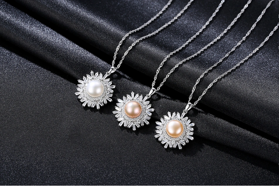 Snowflake Shape 925 Stainless Silver Freshwater Pearl Pendant Necklaces