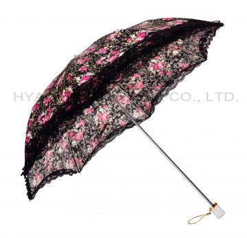 Printed Women's Umbrella With Ruffle Lace