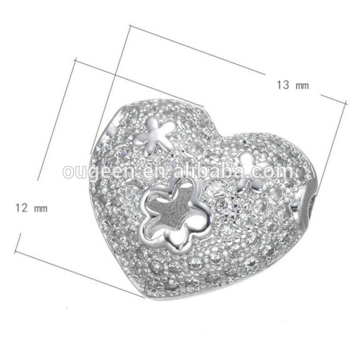 2016 new style love mean silver hollow micro pave metal bead heart shape jewelry finding