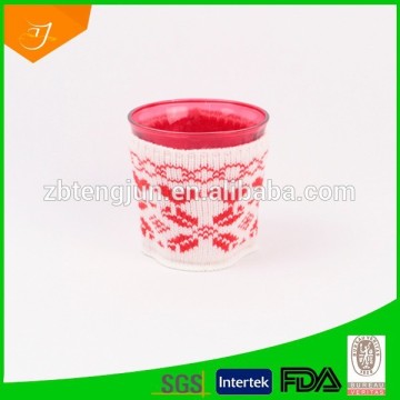 2015 new design mug with knitted cover, mug cover, glass mug of knitted sweater