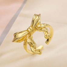 Personalized Bow Knot Geometric Adjustable Brass 18K Gold Ring Sets for Women
