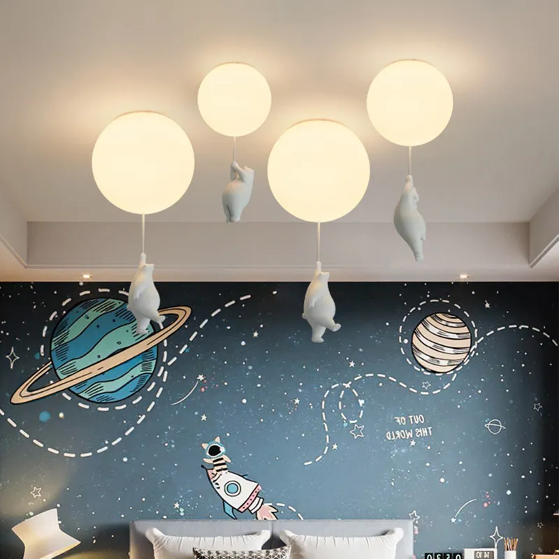 Modern Nordic Bear LED Pendant Light for Kids′ Rooms