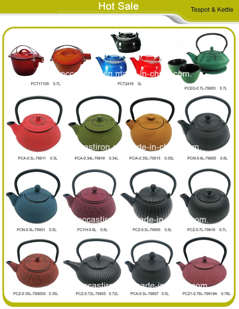 Hot Sale Cast Iron Teapot with Ss Strainer and Trivet/Cup Sets
