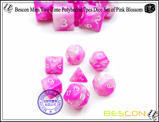 Bescon Mini de dos tonos, poliédrico, 7 piezas, dados, conjunto de Pink Blossom-2 Bescon Mini Two-Tone Polyhedral 7pcs Dice Set of Pink Blossom-2