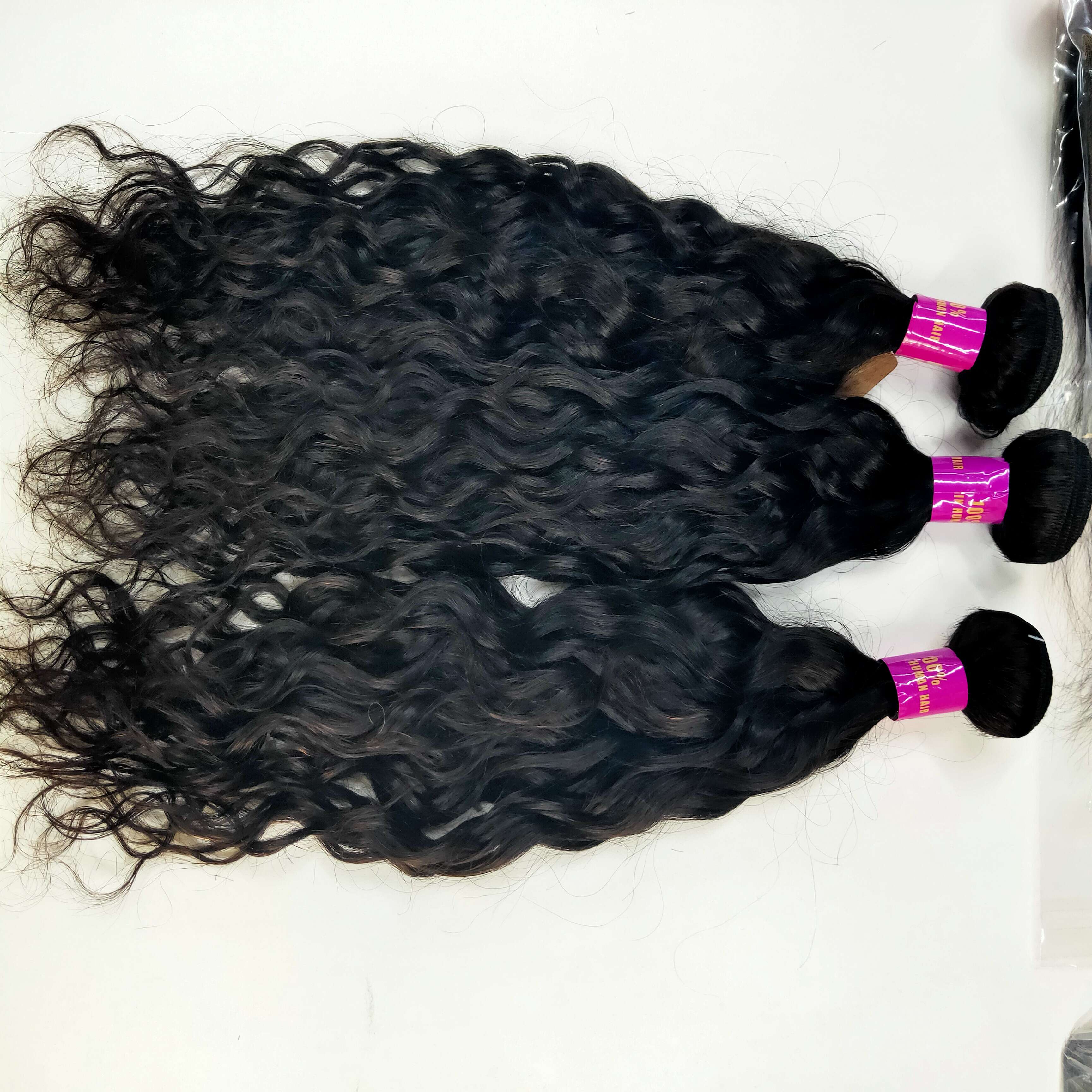 Thick Bottom Human Hair 10A Hair Weft, Water Wave 8-30 Inch Wet And Wavy Bundles With Closure