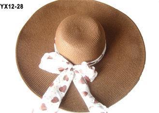 White Brown Packable Sun Hat , Paper String Crochet Sun Hat