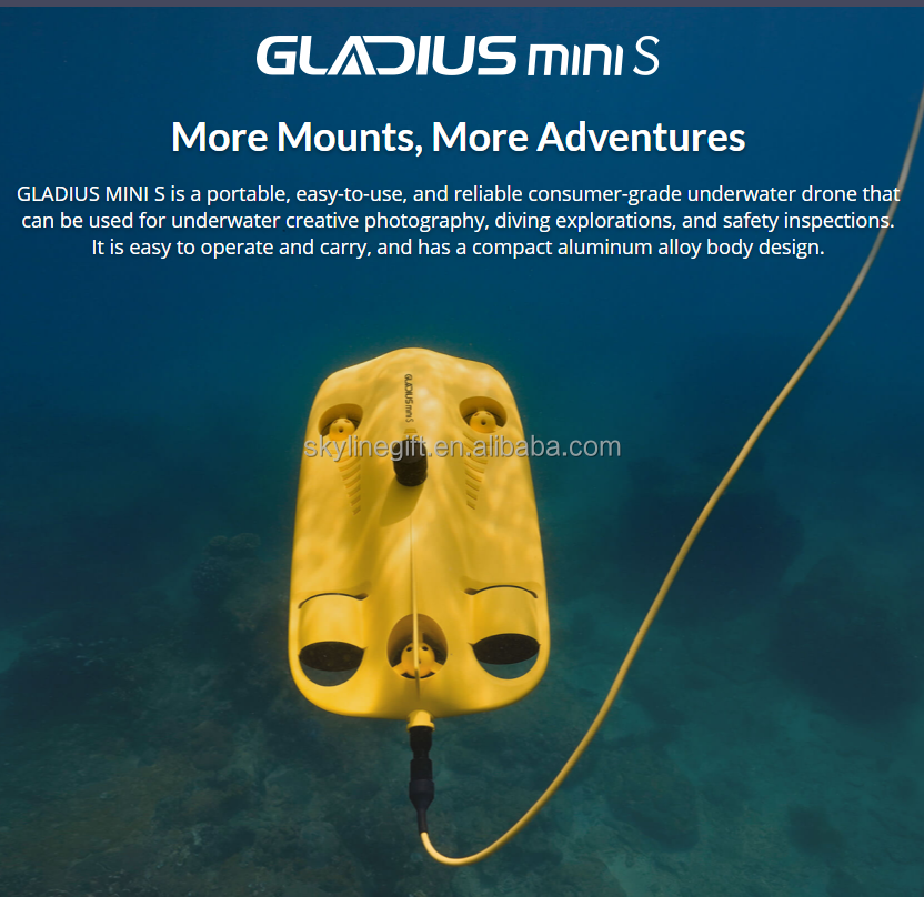 Chasing GLADIUS MINI S Underwater Drone ROV Robot for Diving and Rescue with Robotic Arm for finding fishes