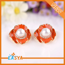 New 2015 Crystal Pearl Post Enamel Flower Earrings Wholesale