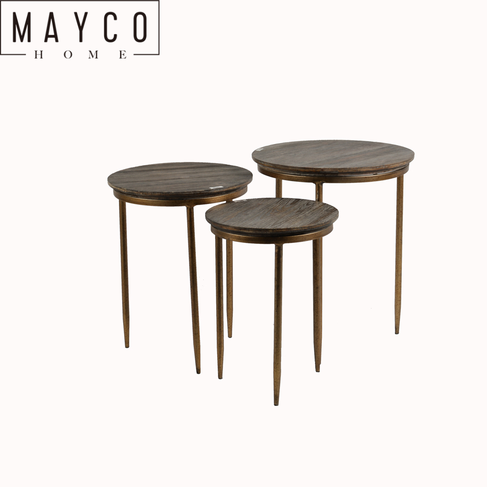 Mayco Modern Three Legs Wood and Iron Round 3 Piece Nesting Tables Plant Pot Stand