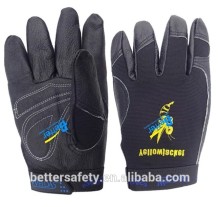 Black Cotton back Grain Pigskin Leather Glove Black