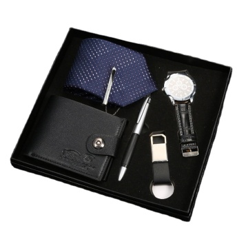 New Men's Fashion Gift Set: Purse, Watch, Keychain, Pen, and Tie