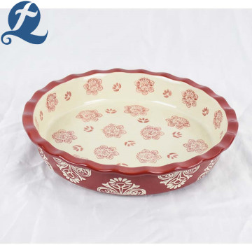 Ceramic Baking Tray Round Lace Bakeware With Binaural