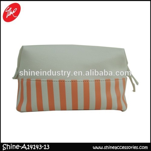 wholesale lovely stripe leather makeup bag for ladies