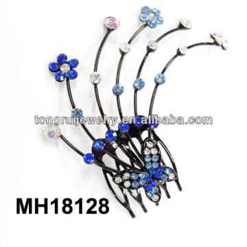 blue stone flower butterfly hair comb