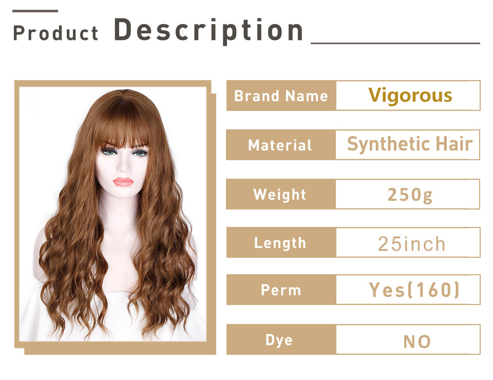 Vigorous Synthetic Long Gray Wigs with Bangs Water Wave Heat Resistant Black Brown Pink Purple Cosplay Wigs for Women