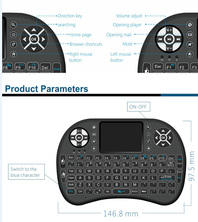 cheapest price 2.4Ghz air fly mouse Lithium Battery i8 mini wireless gaming keyboard