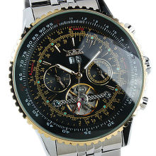 ESS Men Gent Black Tourbillon Date Golden Case Aviator Mechanical Watch WM194