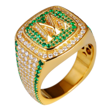 Hip Hop 18K Gold Plated Diamond Rings with Emeralds and Moissanite for Men and Women