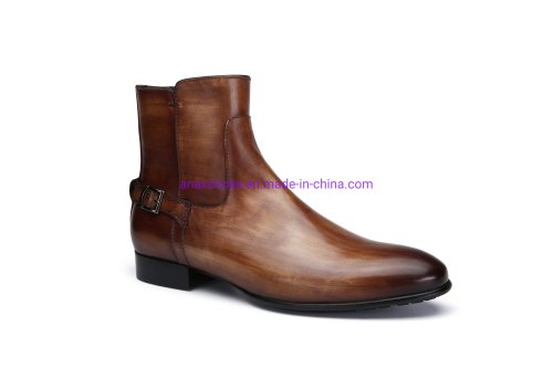 Men′ S Zippered Leather Business Comfortable Boots Shoes