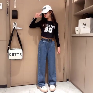 Girls' 2022 New Autumn Winter Wide Leg Jeans Plush Autumn Winter