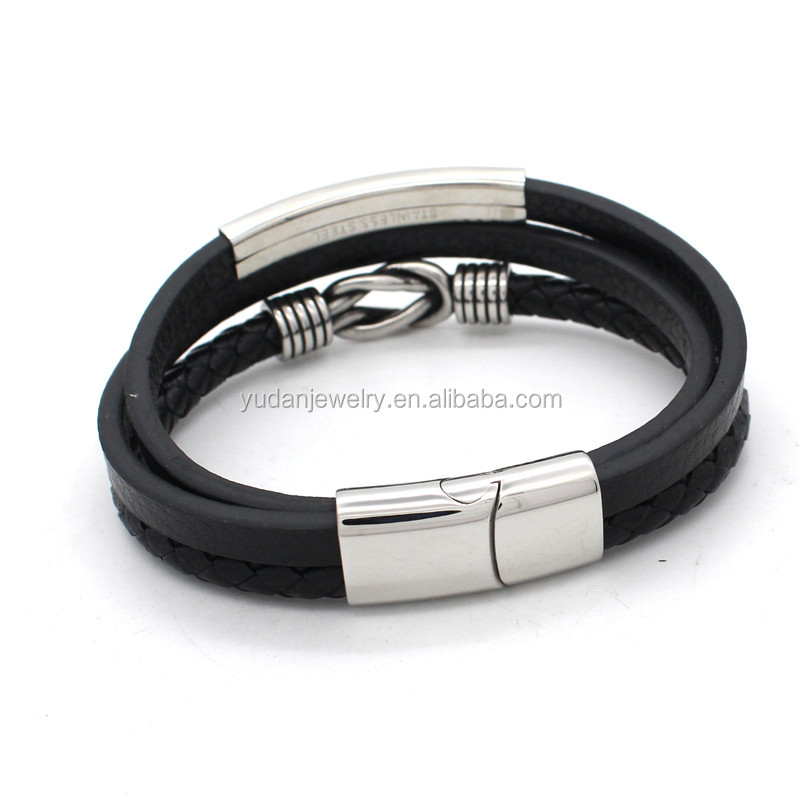 New Arrive Stainless Steel Leather Bracelet Men With Magnetic Clasp