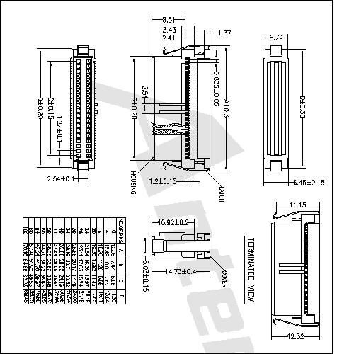 FCBI02 1.27x2.54mm IDC Socket with stainless steel butterfly