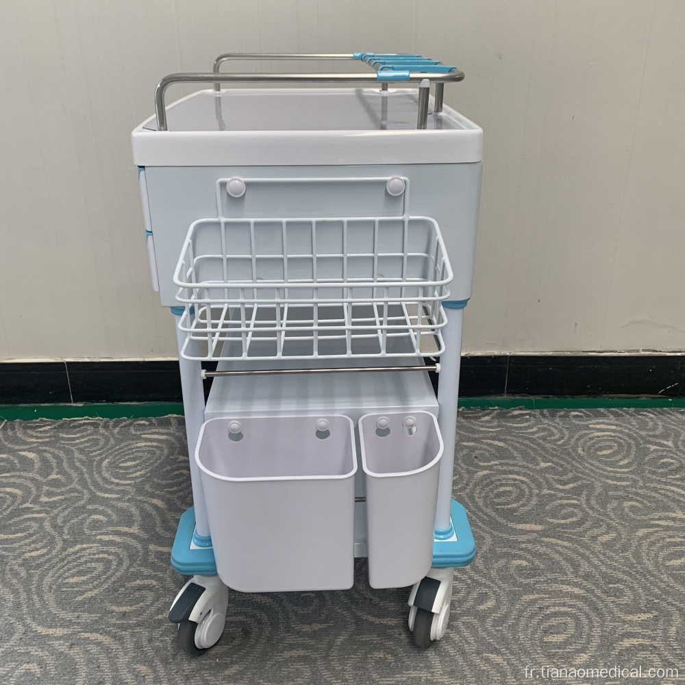 Chariot de traitement de tiroir à 2 couches en acier ABS pour hôpital