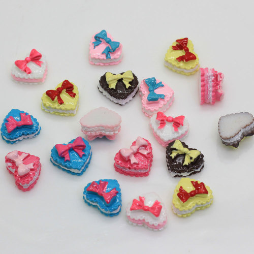 Fancy Mini Heart Shape Cake Dessert Bowknot Resin Cabochon 100pcs Items DIY For Kids Kitchen Fridge Ornaments