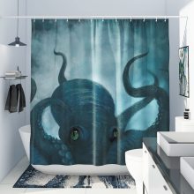Octopus Pattern Waterproof Polyester Shower Curtain with 12 Hooks