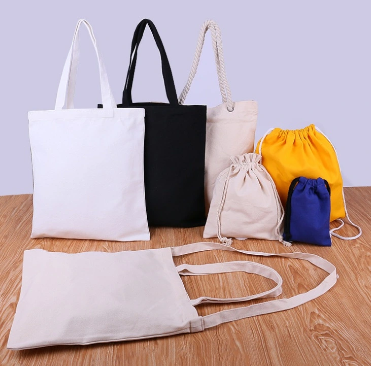 Eco-Friendly Canvas Cotton Shoulder Drawstring Backpack Tote Shopping Bag