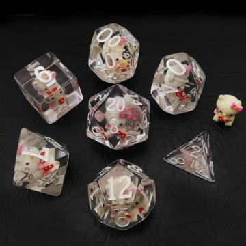 Ensemble de dés Hellokitty DND surdimensionné BESCON surdimensionné, géant 7 pcs chat translucide polyèdre D &amp; D DICE DICE, DUNONONS DE GRANDES ET DRA DES DRATONS