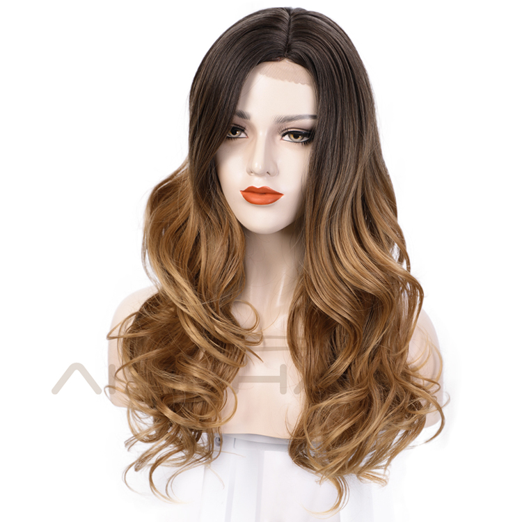 Ombre Brown Curly Wave Hot Selling Wholesale Cheap Vedor Swiss Lace Synthetic Hair For Black Women Lace Front Wig