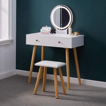 White Dressing Table with LED Lights Mirror